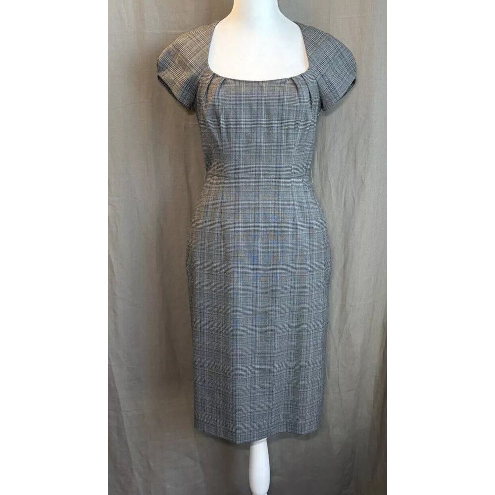 Banana Republic NWT Gray Plaid Square Neck Sheath Dress Size 0 Petite